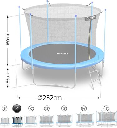 Батут Neo-Sport Outdoor для дітей з сіткою та сходами, 252 см