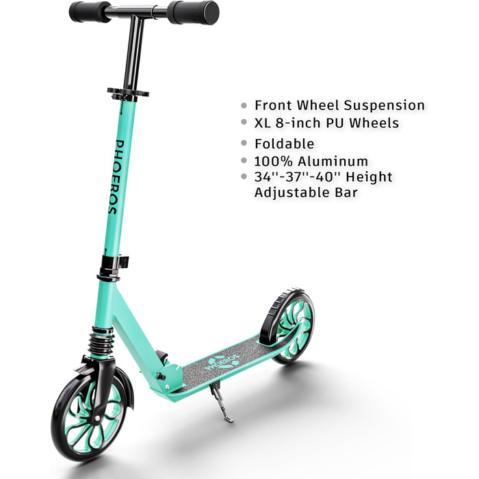 Дитячий трюковий самокат PHOEROS для дітей, підлітків та дорослих. Легкий міський самокат з алюмінію з великими колесами 200 мм, складний, 3-рівнева регулювання висоти, амортизація.