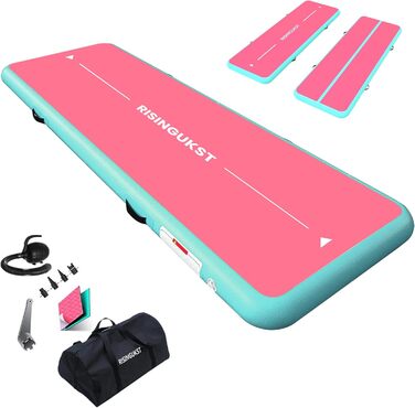 Гімнастичний надувний мат Air Matte Track, 300x100x15 см, зелено-рожевий, з насосом
