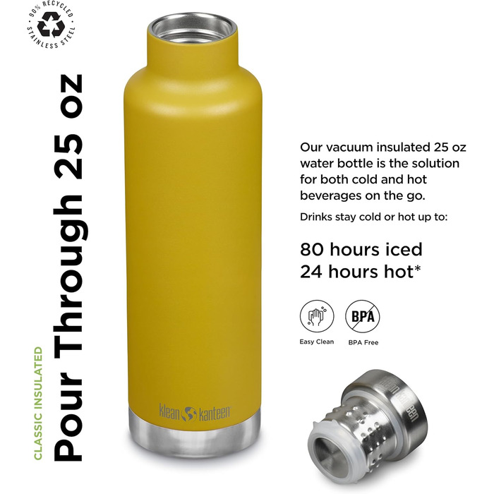 Пляшка для води Klean Kanteen Classic 739 мл Marigold, металева, для чоловіків