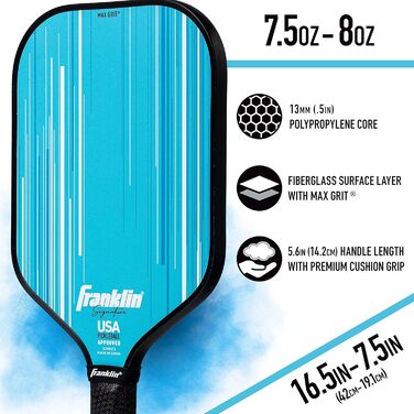 Професійна ракетка для піклболу Franklin Sports Signature Series з покриттям MaxGrit, турнірна, сертифікована USAPA
