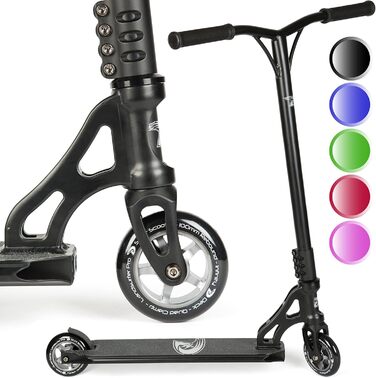 Трюковий самокат Land Surfer PRO X для дітей від 8 років і підлітків, 360° дека, 100 мм PU-колеса ABEC-9, для складних трюків, матовий чорний