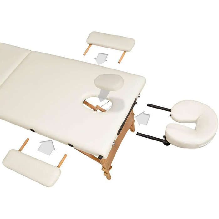 Масажне ліжко BAKAJI з дерева, складне, 3 зони, для фізіотерапії, спа, велнес, професійних косметологів, колір Бежевий, XL LUX, з сумкою для перенесення (дерев'яне каркас, Бежевий)