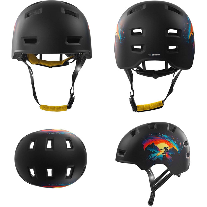 Шолом Crazy Safety Rampage Orange Schlange для велосипеда, скейтборду, роликів і BMX, для чоловіків, жінок і дітей, розмір M (54-57 см), регульований захисний шолом для скейтерів і велосипедистів