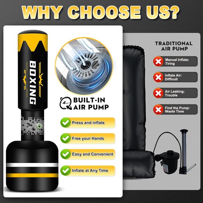 Стенд-боксерський мішок для дорослих з автоматичною помпою, 175 см, важке боксерське обладнання з рукавичками 340 г, для тренувань, MMA, Муай Тай, фітнесу, кікбоксингу