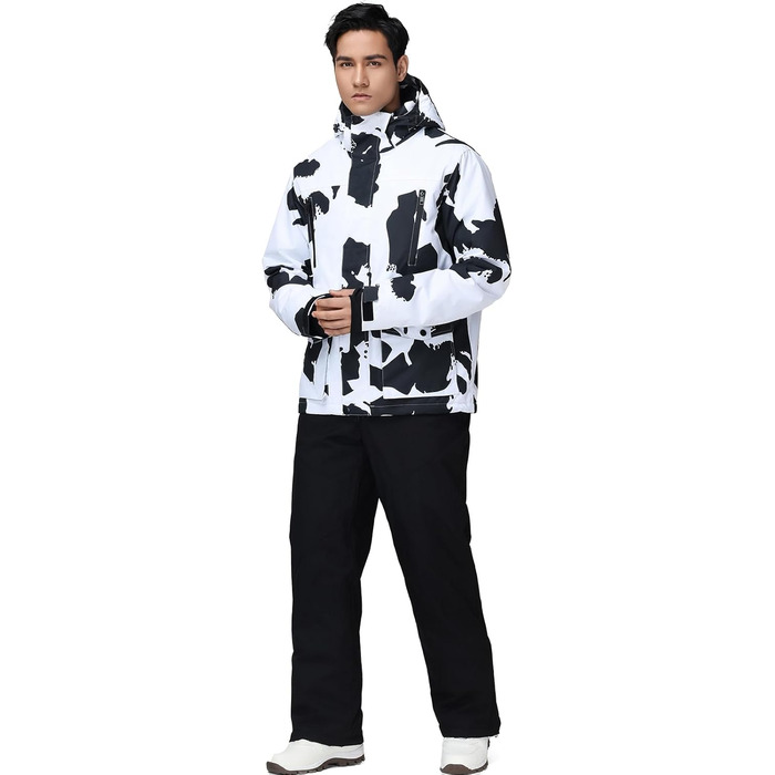 Комплект зимового костюма HOTIAN для чоловіків: куртка та штани для катання на лижах, сноуборді та туризму. Теплий, ізольований костюм для сноубордингу та катання на лижах. Розмір M, колір чорний.