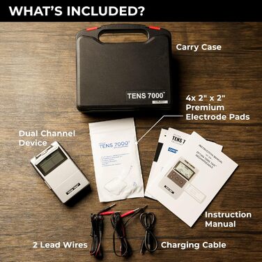 TENS 7000 - Електричний масажер для зняття болю в спині та м'язах. Комплект з 4 електрода. Масажер для м'язової регенерації та росту. Електротерапія TENS.