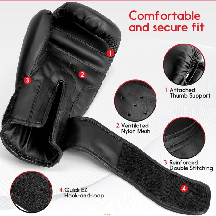 Боксерські рукавички FIVING для дітей та підлітків, 6oz, чорні. Для занять боксом, кікбоксингом, муай-тай, ММА