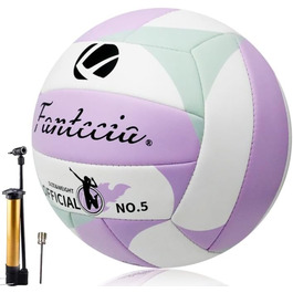 Волейбольний м'яч Fantecia, розмір 5, з насосом. М'який шкіряний волейбольний м'яч для пляжного та залу, ідеальний подарунок для дівчат, підлітків та дорослих. Колір: фіолетовий.
