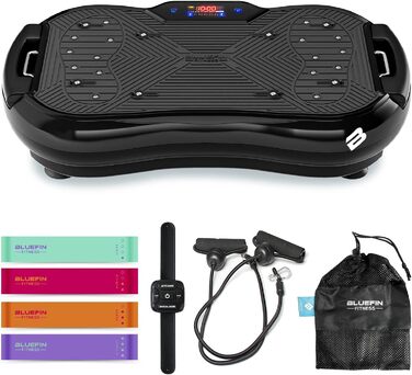 Вібраційна платформа Bluefin Fitness Ultra Slim Plus для нарощування м’язів і тренування всього тіла, з еспандерами, тиха, компактна, для домашніх тренувань