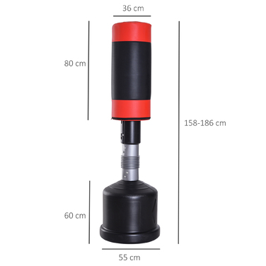 Боксерська груша HOMCOM стоячи Boxing Dummy 158-186 см Висота регулюється для боксерських тренувань і фітнесу, чорно-червона