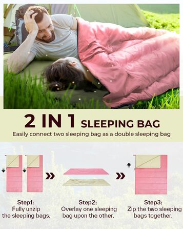 Сплячий мішок Ohuhu, компактний та ультралегкий (900г), літній, ковдровий, для дому та відпочинку, кемпінгу, подорожей, фестивалів (рожевий)