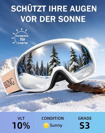 Окуляри для сноуборду та гірськолижного спорту Innerking OTG, захист від запотівання & UV400, для носіння поверх корекційних окулярів, подвійне скло, чорний/срібний (VLT 11%) (A2-White/Silver (VLT 10%))