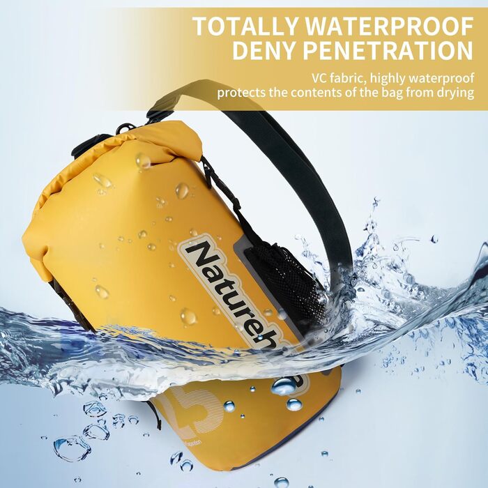 Водонепроникний рюкзак Naturehike Dry Bag – 25L/15L/10L. Сумка для каякінгу, човнів, риболовлі, рафтингу, плавання та сноубордингу (Жовтий 25L)