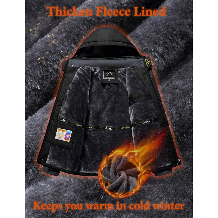 Чоловіча флісова куртка MAGCOMSEN на зиму: тепла, водонепроникна, з капюшоном для туризму та кемпінгу (чорний, L)