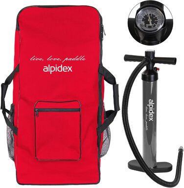 Надувна SUP-дошка ALPIDEX 320×76×15 см, комплект: весло, плавці, насос, ремінець, ремкомплект, сумка, до 200 кг