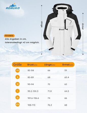 Зимова куртка Rdruko для сноуборду та гірськолижного спорту: тепла, водонепроникна, з капюшоном, Softshell, чорно-біла, XXL