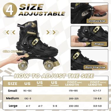 Дитячі ролики Nattork з LED, регульовані, 37-41 EU (Золотий)