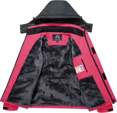 Зимова куртка KEFITEVD Daen з підкладкою з флісу, тепла перехідна куртка-скі-куртка з капюшоном та кишенями на блискавці, вітронепроникна, для сноуборду (S, Рожево-червоний)