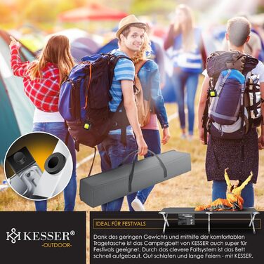 Кемпінгове ліжко KESSER® розкладне, з сумкою, ліхтарем та кишенею, 190/210 см, металевий каркас, 150 кг, 600D Oxford