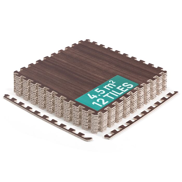 Набір пазл-матів для підлоги Yes4All для тренажерного залу та гаража, 12 шт (60x60 см), захисний покриття під тренажери, колір: темний горіх (4,5 м²)