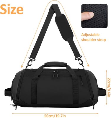 Спортивна сумка для чоловіків та жінок, велика дорожня сумка з відділенням для взуття та мокрих речей, водонепроникна сумка для спорту, тренувань, плавання та подорожей, сумка-вояджер, чорна