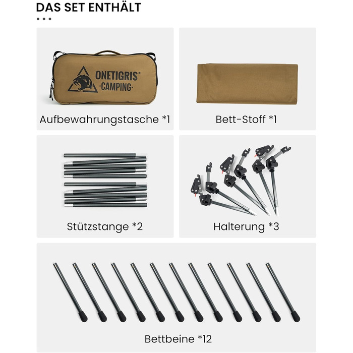 OneTigris SUPRANUBIS розкладне ліжко для кемпінгу 190x70 см, легке, портативне, до 150 кг, для намету, відпочинку на природі, подорожей, саду, офісу, колір Койот