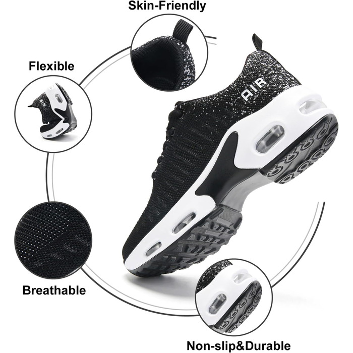 Жіночі кросівки для бігу з підтримкою склепіння стопи, повітряна подушка, комфортні снікерси, чорно-білі, 38.5 EU