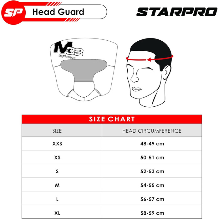 Захисний шолом Starpro M33 для боксу, кікбоксингу, MMA, Муай Тай, Крав Мага, чоловічий та жіночий, з маскою для обличчя, 180° огляд, XS, чорний, з поглинанням поту