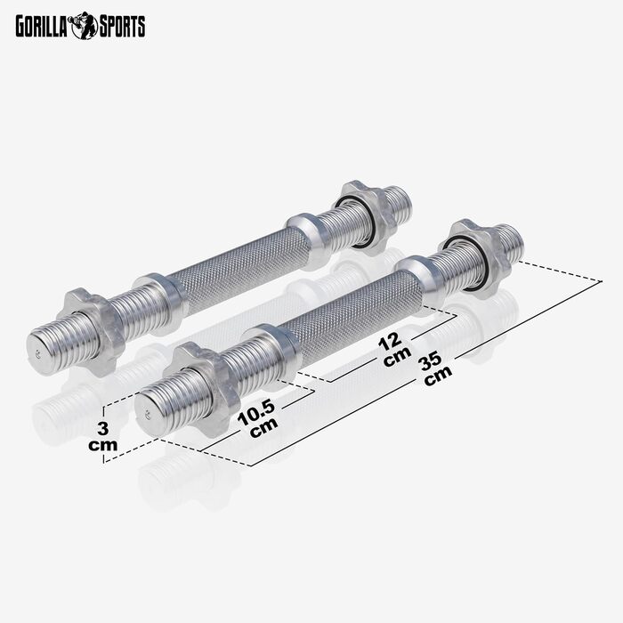 Гантельні грифи GORILLA SPORTS 35 см, 2 шт, 30 мм, зіркові замки, хромовані, сріблясті/чорні – короткі штанги для гантелей