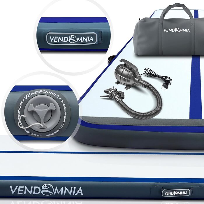 Airtrack VENDOMNIA надувний мат для гімнастики 10/20 см (1-8 м) з електронасосом та сумкою, мат для акробатики, фітнесу, йоги