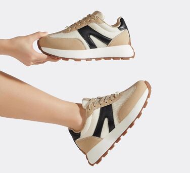 Кросівки жіночі Lucky Step на платформі бежево-чорні, ретро-стиль для бігу, тенісу та повсякденного носіння 37 EU