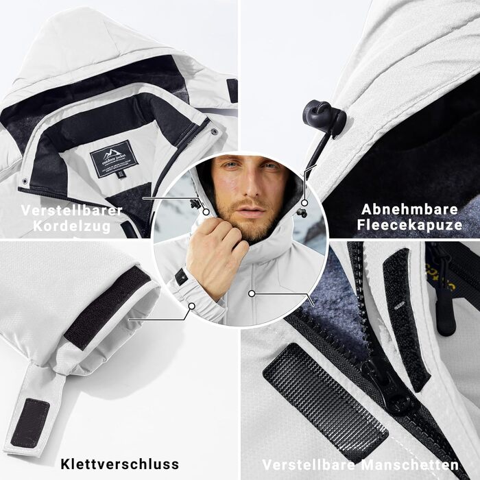 Чоловіча куртка KEFITEVD для сноуборду та активного відпочинку, тепла, водонепроникна, з капюшоном, біла, XL