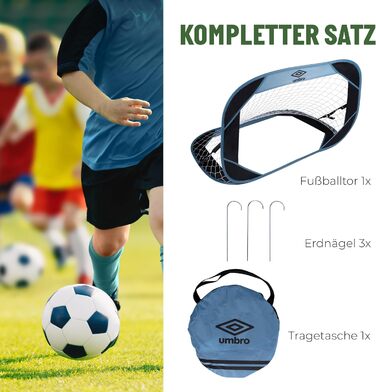 Футбольні ворота Umbro 110x78x78 см з сумкою, пластикові, для дітей і дорослих, для саду, дому та вулиці, чорні