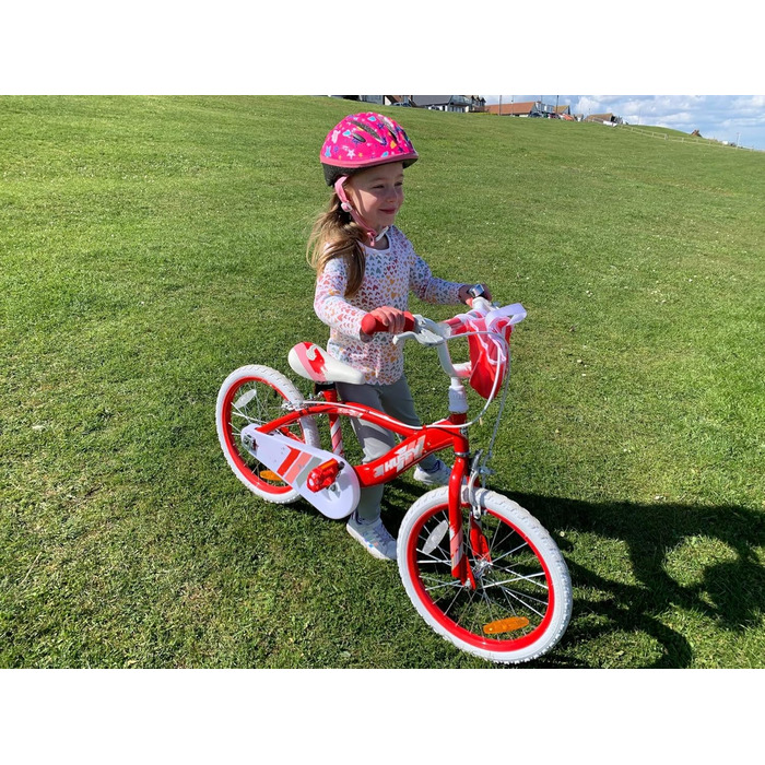 Дитячий велосипед Huffy Glimmer 18 дюймів червоний для дівчаток 6-8 років, легка швидка збірка, зі стабілізаторами