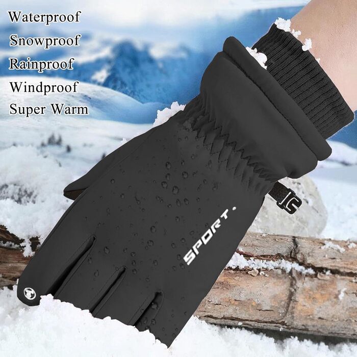 Чоловічі зимові рукавички KXF з натуральної шкіри, утеплені флісом, вітронепроникні, для їзди на велосипеді, водіння, бігу, кемпінгу та хайкінгу (Чорний)