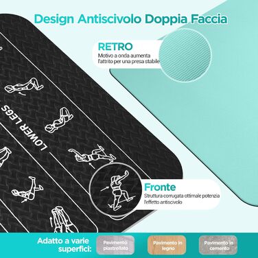 Килимок для йоги спортивний – 70 надрукованих поз, неслизький матеріал TPE, для гімнастики, пілатесу, дому та подорожей, фітнес килимок для жінок та чоловіків, 181x63x0,6 см (зелений та чорний)