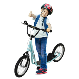 Дитячий самокат HOMCOM Скутер Складаний Kick Scooter з пневматичною шиною та ручним гальмом, Міський самокат, пригоди для дітей від 5 років, 16 дюймів | Аосом