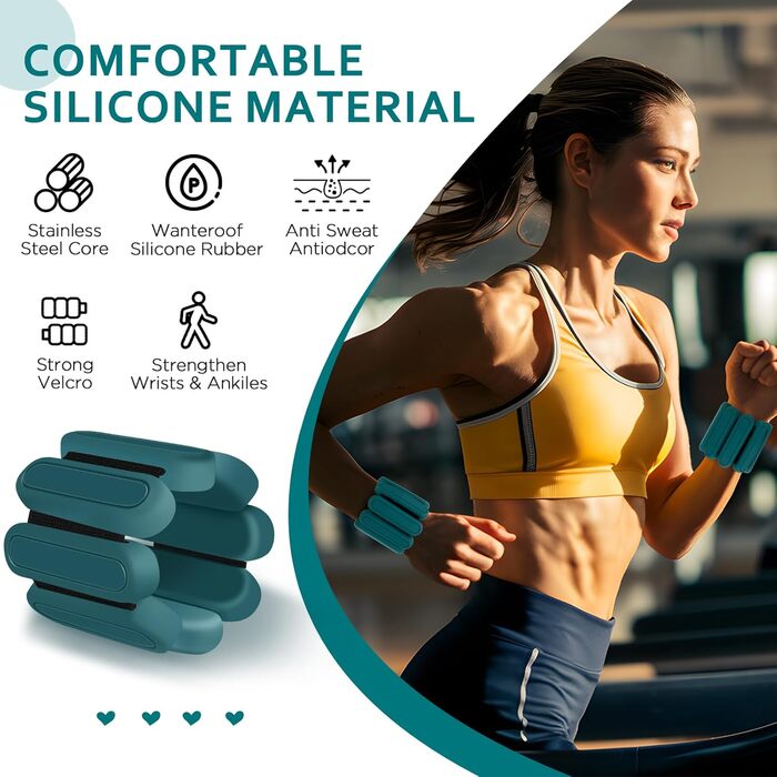 Регульовані вантажні манжети на зап'ястя та кісточки, комплект 2 шт (по 0,5 кг), преміум-силіконові браслети, підходять для йоги, пілатесу, домашнього фітнесу, танців, плавання, бігу, кардіо, силових тренувань, зелені