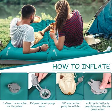 MULEVIP Килимок для кемпінгу з самонадувною подушкою, самонадувний килимок для кемпінгу з помпою для ніг, потовщений, водонепроникний, складаний, для піших прогулянок, подорожей, кемпінгу та пляжу