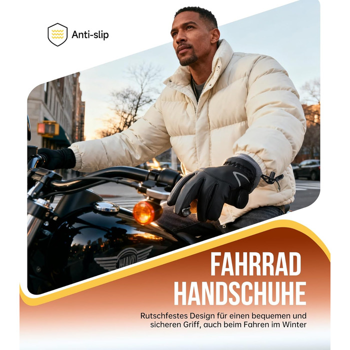 Рукавички PULIOU для чоловіків та жінок, зимові термо-рукавички для велосипеда, тепла зимова модель, вітронепроникні, з підтримкою сенсорного екрану, спортивні рукавички для бігу, їзди на велосипеді, альпінізму, чорного кольору