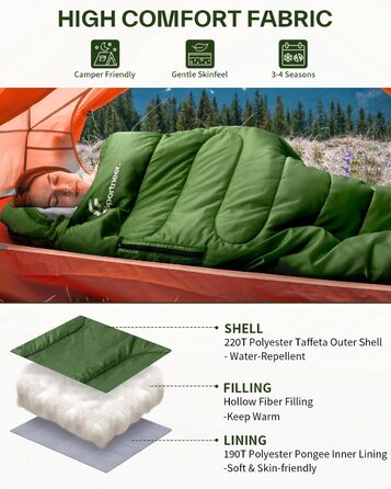 Сплячий мішок Sportneer Outdoor - ковдровий спальний мішок 3-4 сезони для дорослих, теплий спальний мішок для кемпінгу, подорожей та активного відпочинку (200x85см, зелений)