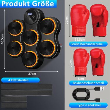 Yeelan Музичний бокс-машина для боксу на стіну з Bluetooth, LED підсвіткою, рукавичками для дорослих і дітей — тренування, зняття стресу