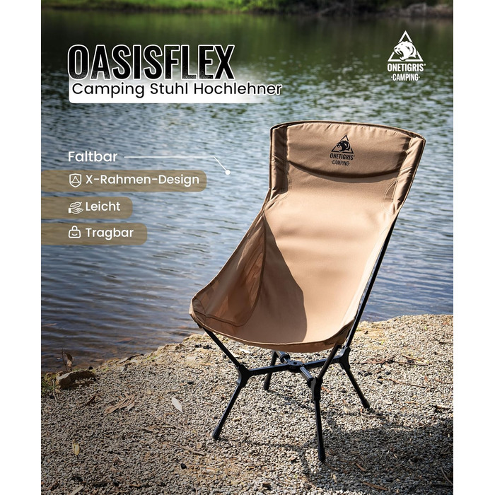 Складний туристичний стілець OneTigris OASISFLEX: міцний, легкий, з кишенями для відпочинку на природі та риболовлі (Kojote Brown)