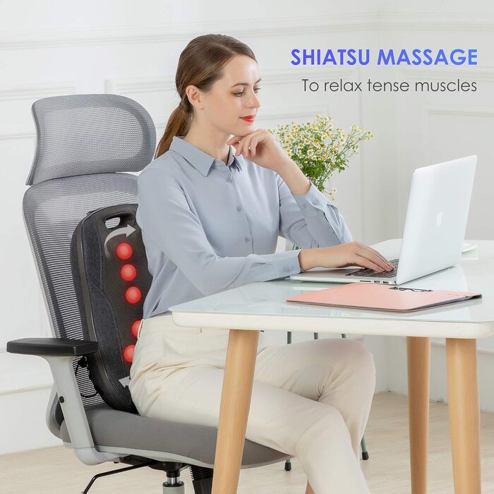Масажна подушка COMFIER Shiatsu з підігрівом, портативний масажер для спини, стільця, офісу, подарунок для жінок і чоловіків, темно-сіра