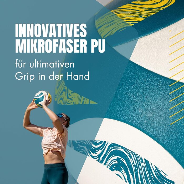 Волейбольний м'яч SunPro для пляжного волейболу, сертифікований DVV, розмір 5, м'яка мікрофібра, PU поверхня - для пляжного та вуличного спорту, подарунок (без насоса)