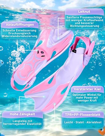 Дитячі ласти Supertrip для снорклінгу та плавання, регульовані, рожево-фіолетові L/XL (32-36)