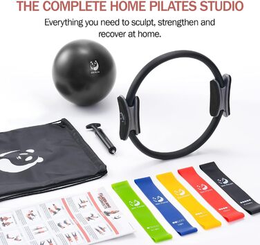 Pilates Ring Slim Panda з м'якими ручками, 35 см, набір: кільце, м'яч, гуми, інструкція, сумка (Чорний)