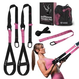 THYSOL® Тренажер резистентний Pro Xtreme Straps Army: Комплект з анкерним кріпленням для дверей | Фітнес вдома, подорожі, тренування в приміщенні та на вулиці, рожевий