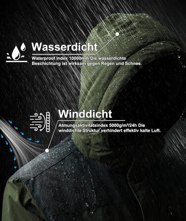 Зимова куртка для чоловіків: тепла, водонепроникна, для катання на сноуборді та активного відпочинку на природі. Зелена (армійний зелений), розмір M